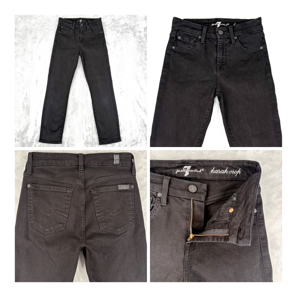 7 For All Mankind Jeans Womens 23 (Fits 24x25) Black Karah Crop Slim Fit Denim